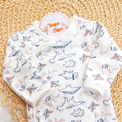 Body Kimono M/L Dinossauros Marinho e Areia - Off White
